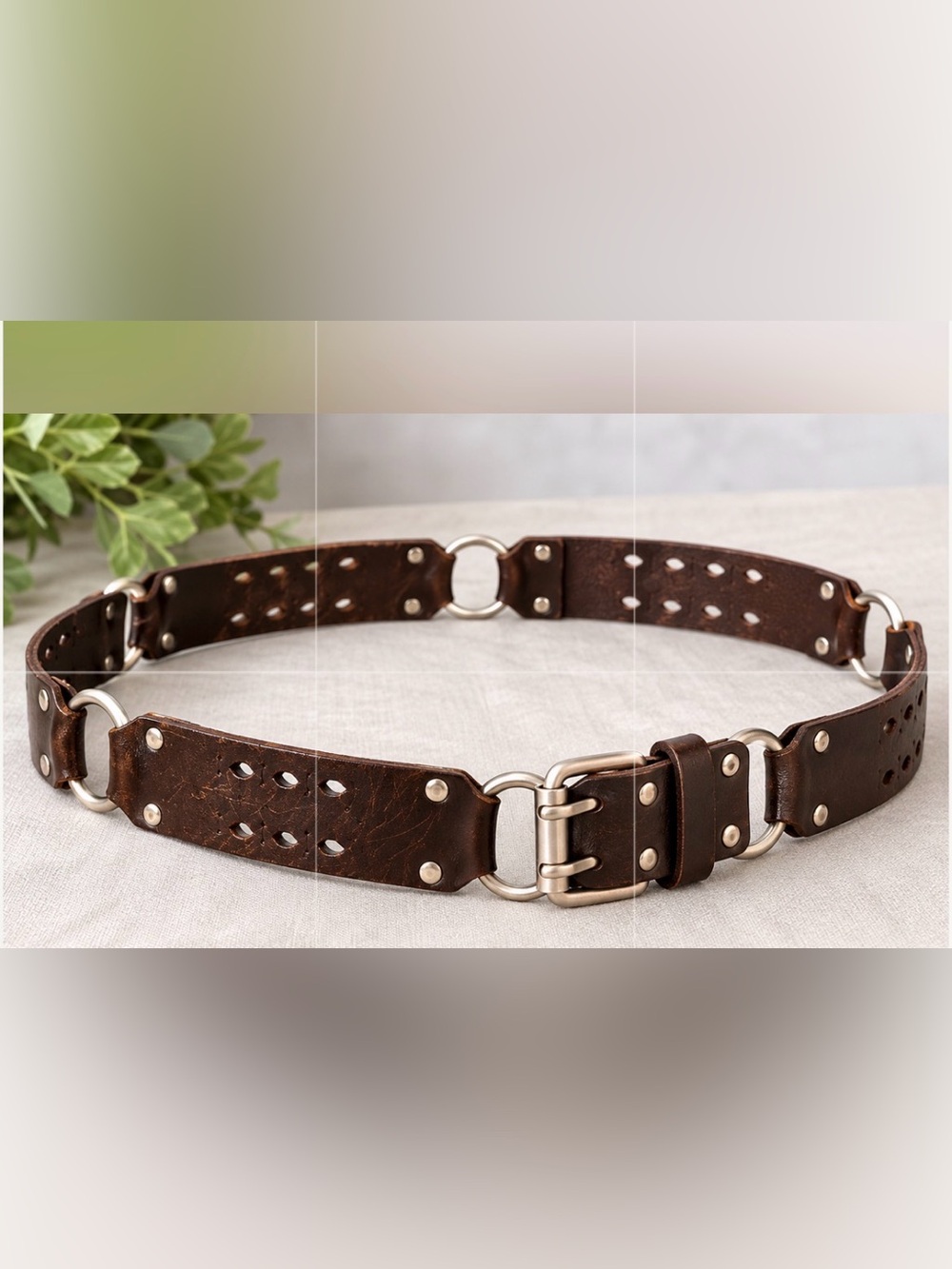 Aeropostale Genuine Leather Ring Belt Brown Silver Hardware M